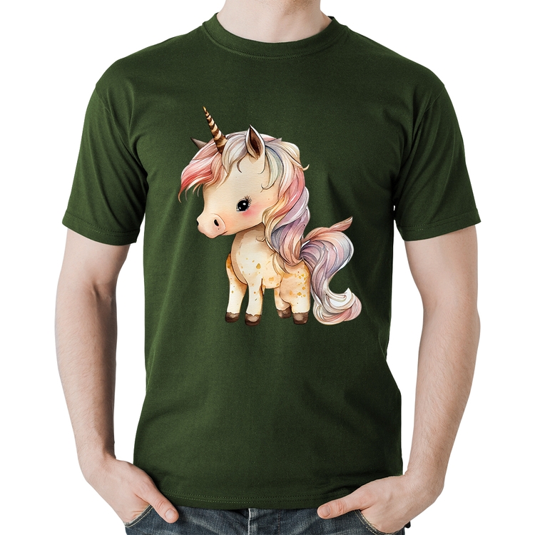 Camiseta Algodão Unicórnio Desenho - Musgo