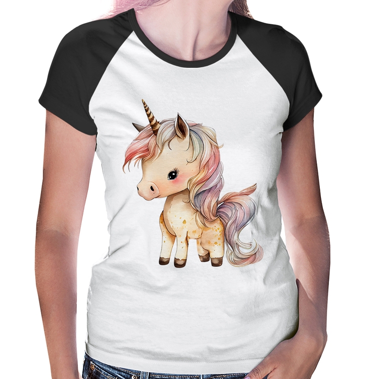 Baby Look Raglan Unicórnio Desenho