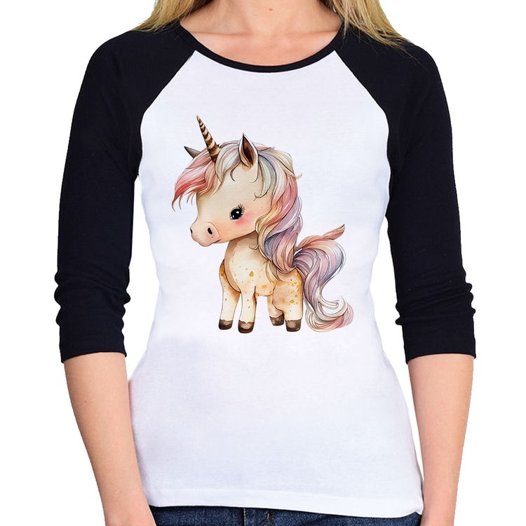 Baby Look Raglan Unicórnio Desenho Manga 3/4