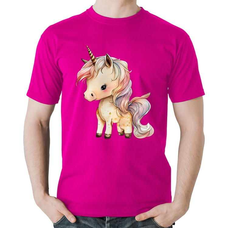 Camiseta Algodão Unicórnio Desenho - Rosa