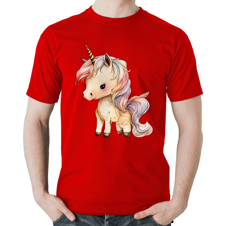 Camiseta Algodão Unicórnio Desenho - Vermelha