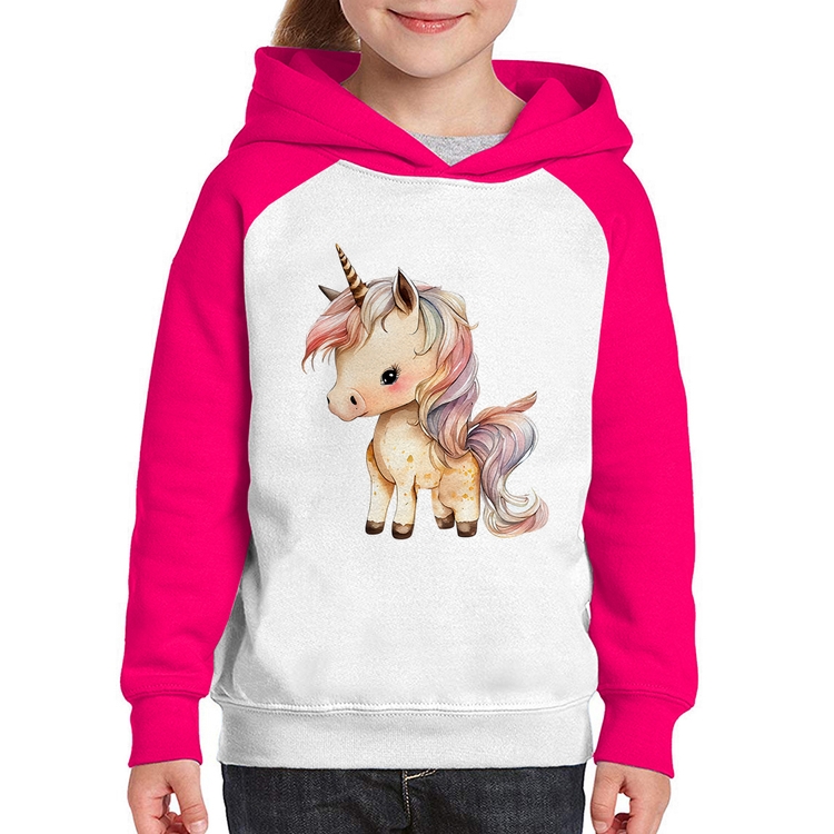Moletom Infantil Unicórnio Desenho - Branco/Rosa