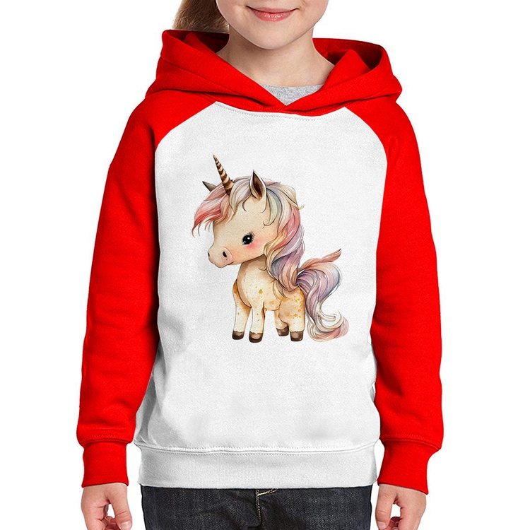 Moletom Infantil Unicórnio Desenho - Branco/Vermelho