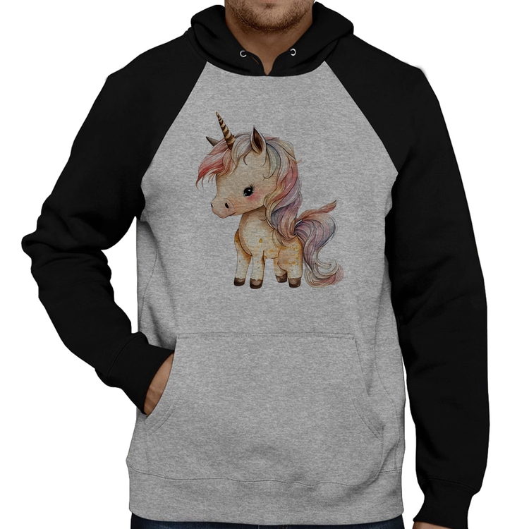 Moletom Unicórnio Desenho - Cinza/Preto