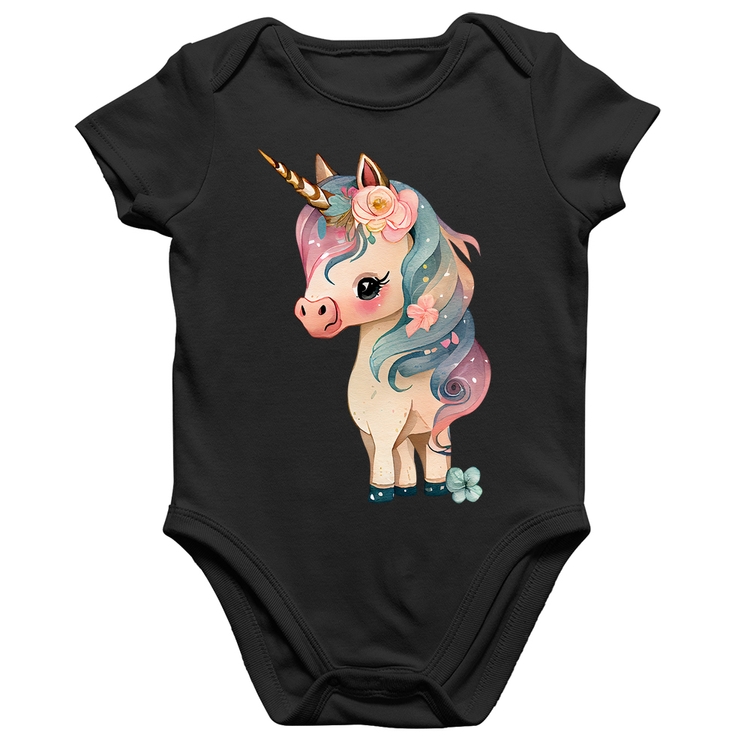 Body Bebê Algodão Unicórnio e Flores