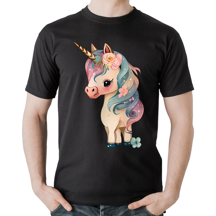 Camiseta Algodão Unicórnio e Flores