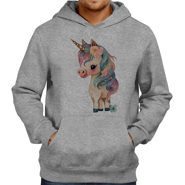 Moletom Unicórnio e Flores - Cinza
