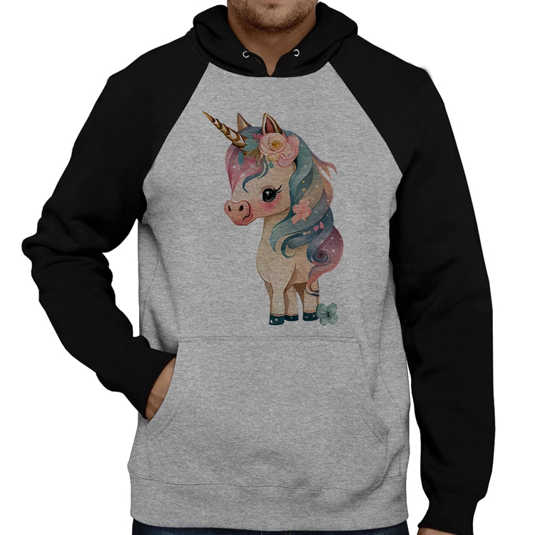Moletom Unicórnio e Flores - Cinza/Preto