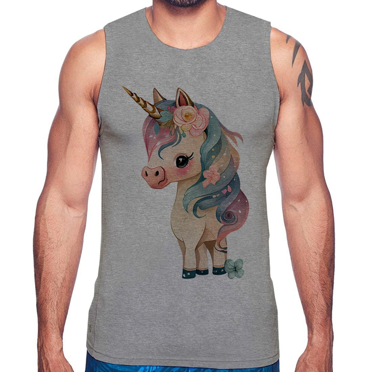 Regata Unicórnio e Flores - Cinza