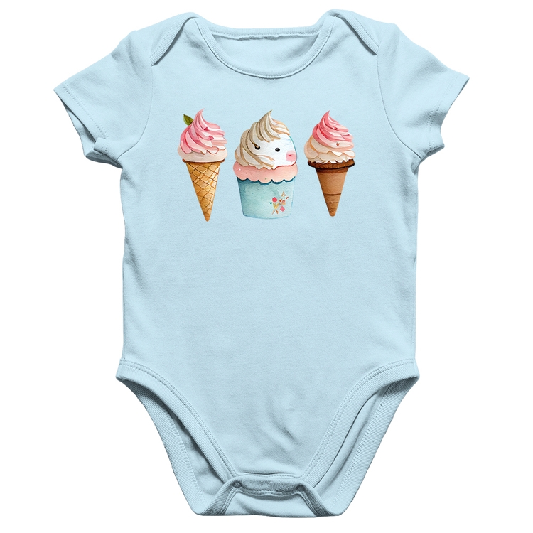 Body Bebê Algodão Unicórnio Sorvete - Azul Bebê