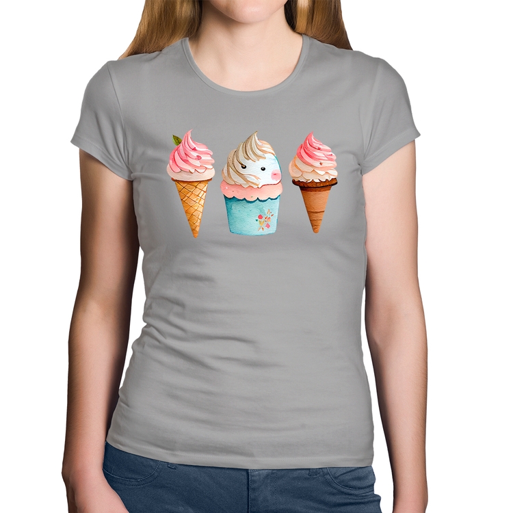 Baby Look Algodão Unicórnio Sorvete - Cinza