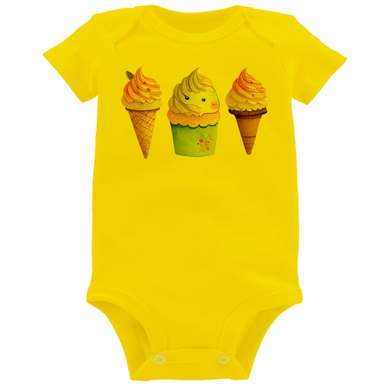 Body Bebê Unicórnio Sorvete - Amarelo