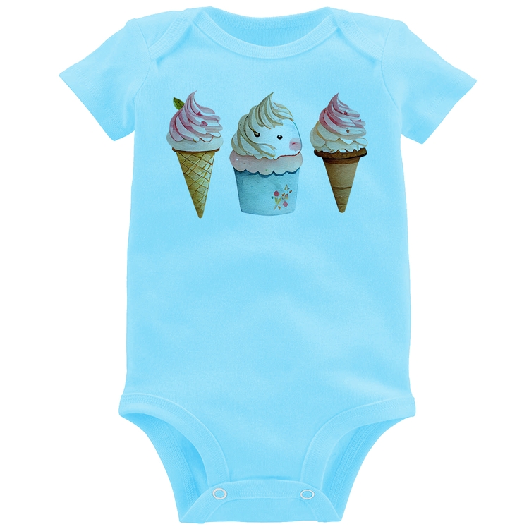 Body Bebê Unicórnio Sorvete - Azul Bebê