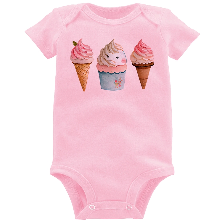 Body Bebê Unicórnio Sorvete - Rosa Bebê