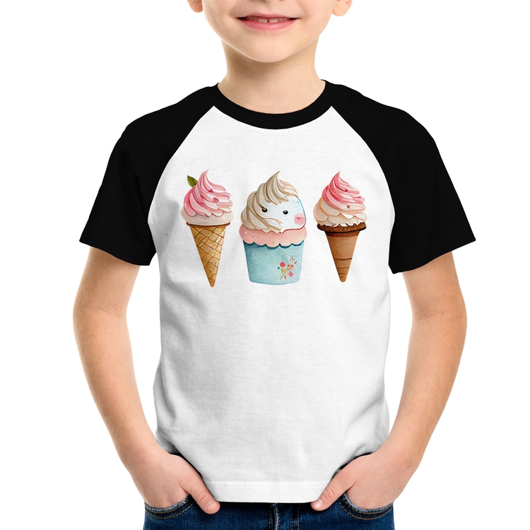 Camiseta Raglan Infantil Unicórnio Sorvete