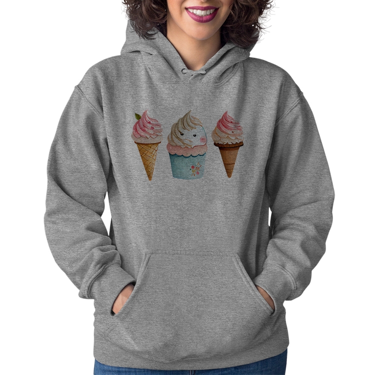 Moletom Feminino Unicórnio Sorvete - Cinza