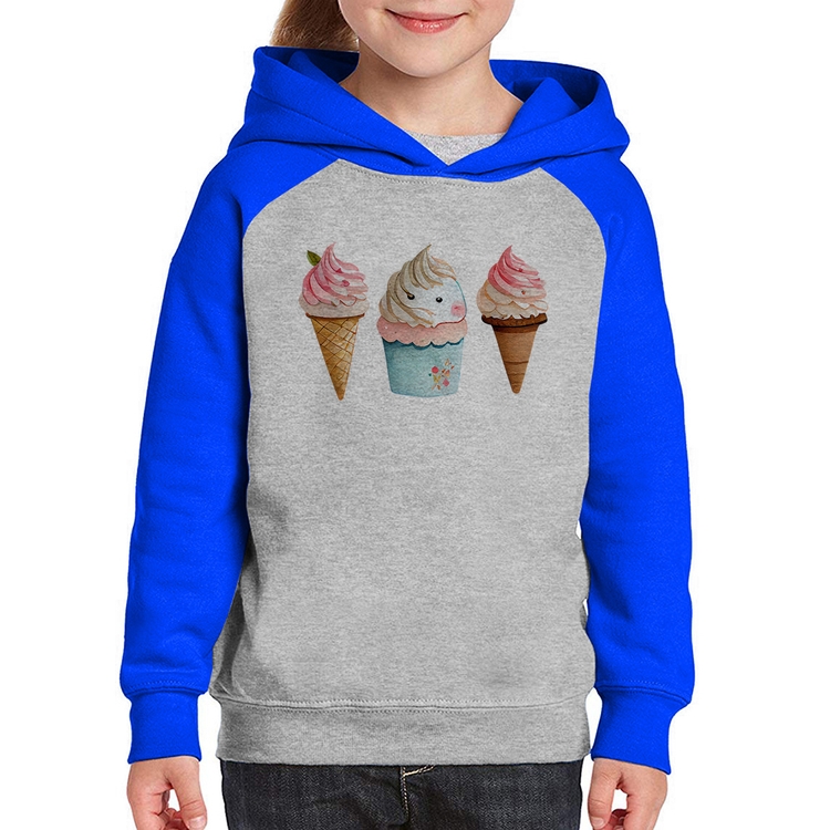 Moletom Infantil Unicórnio Sorvete - Cinza/Azul