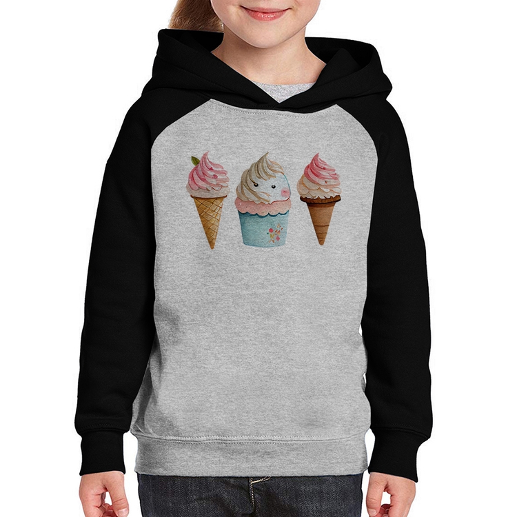 Moletom Infantil Unicórnio Sorvete - Cinza/Preto
