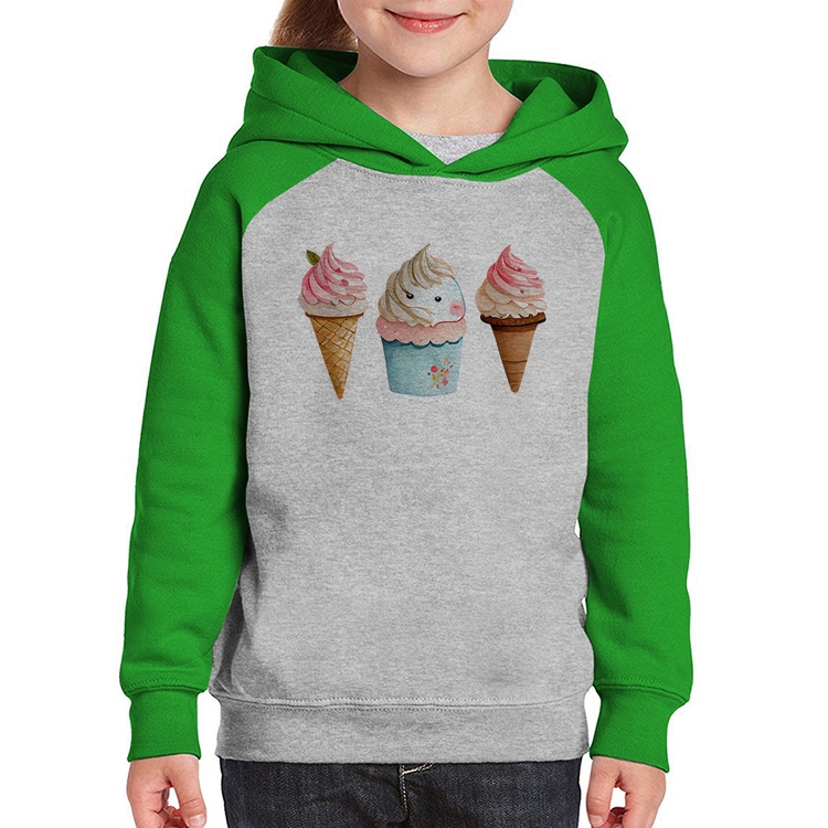 Moletom Infantil Unicórnio Sorvete - Cinza/Verde