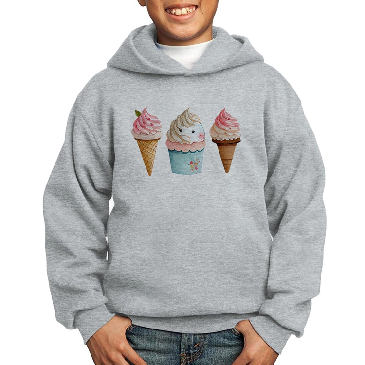 Moletom Infantil Unicórnio Sorvete - Cinza