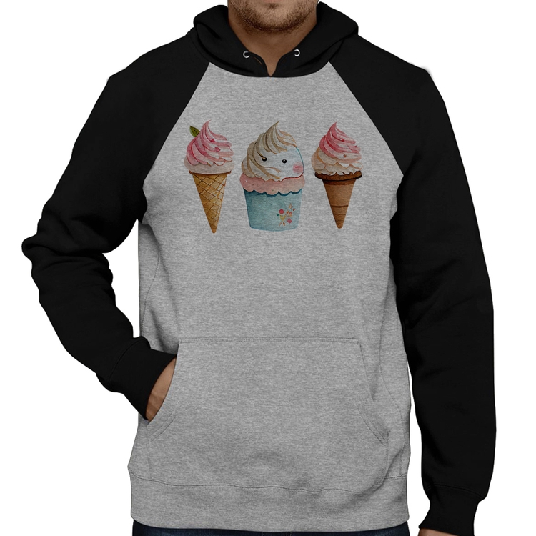 Moletom Unicórnio Sorvete - Cinza/Preto