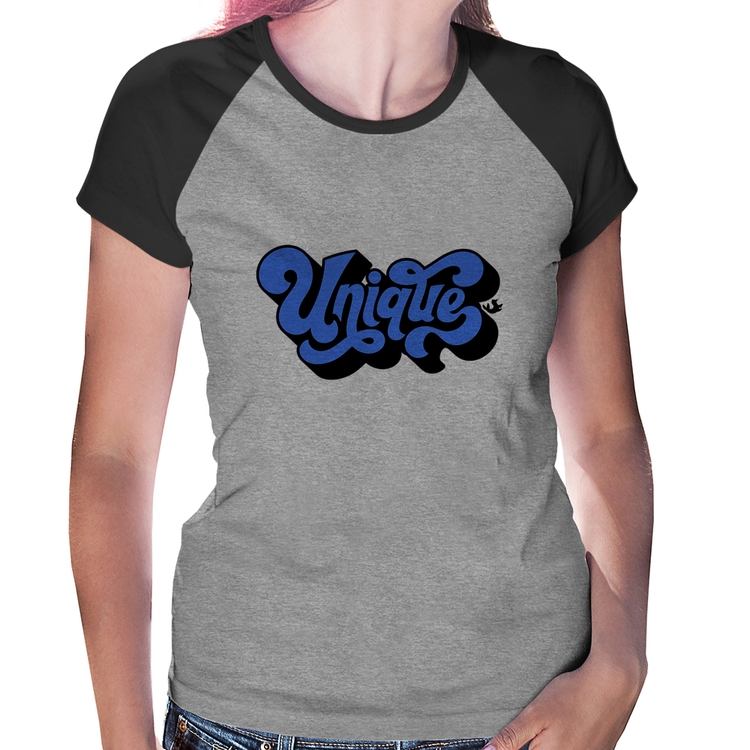 Baby Look Raglan Unique - Cinza/Preto