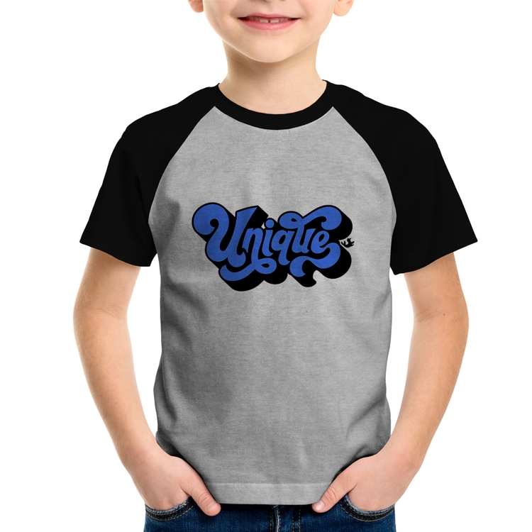 Camiseta Raglan Infantil Unique - Cinza/Preto