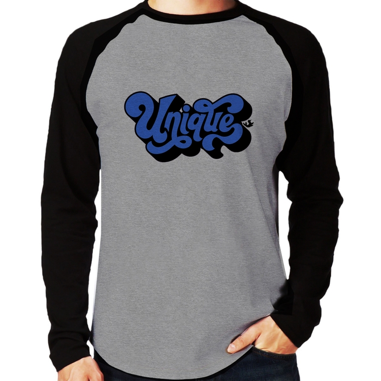 Camiseta Raglan Unique Manga Longa - Cinza/Preto