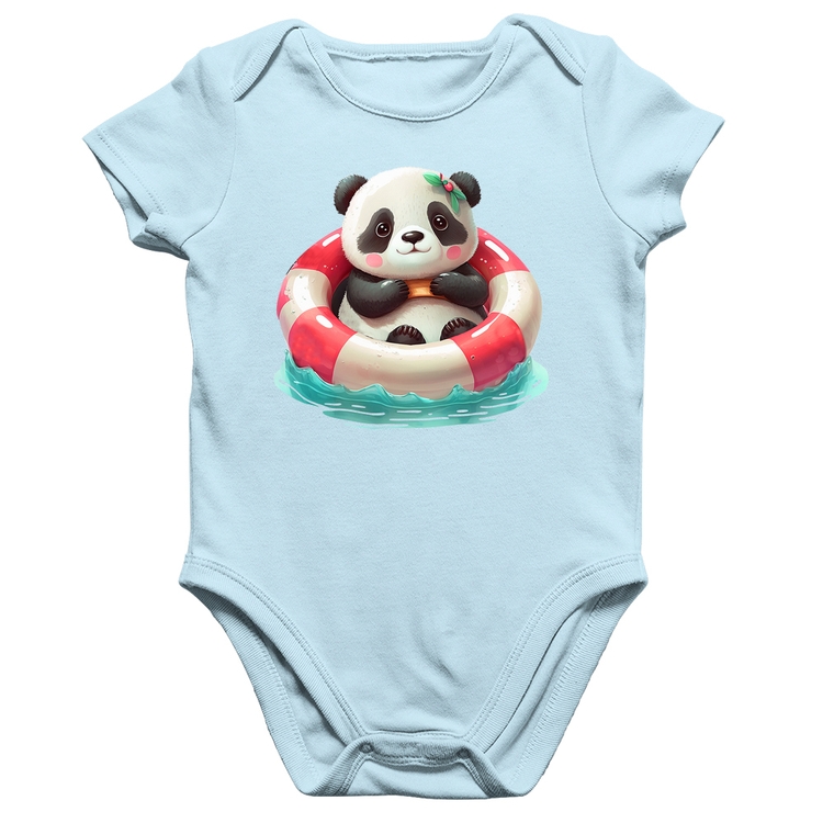 Body Bebê Algodão Ursinha  Relaxando Na Piscina - Azul Bebê