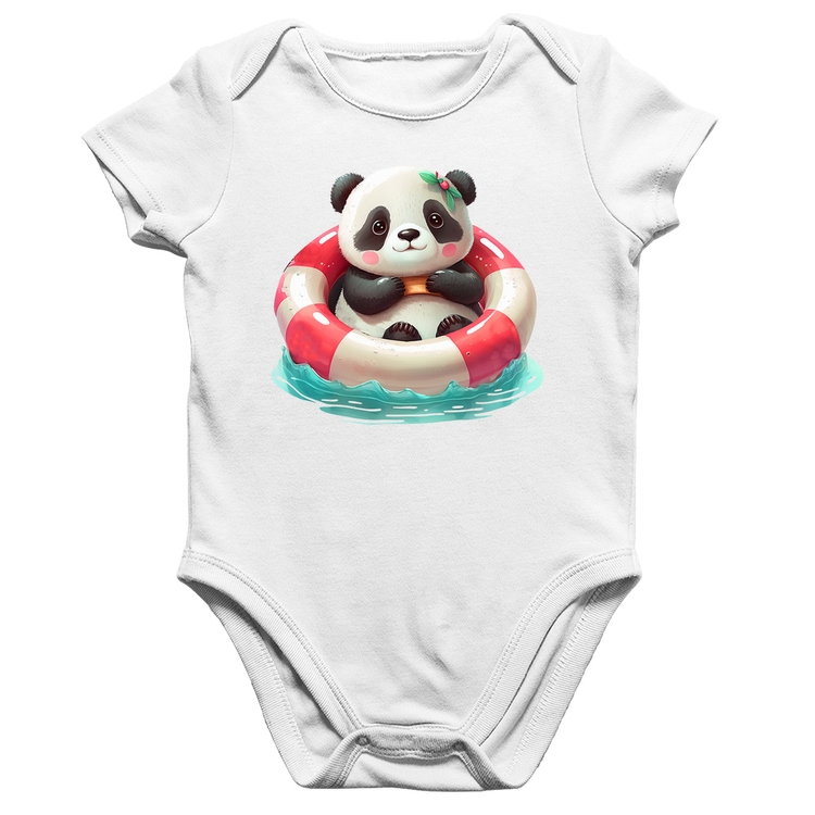 Body Bebê Algodão Ursinha  Relaxando Na Piscina - Branco