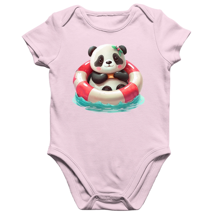 Body Bebê Algodão Ursinha  Relaxando Na Piscina - Rosa Bebê