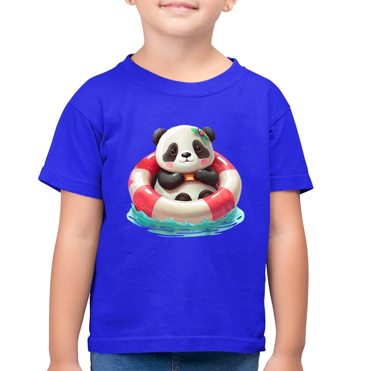 Camiseta Algodão Infantil Ursinha  Relaxando Na Piscina - Azul Royal