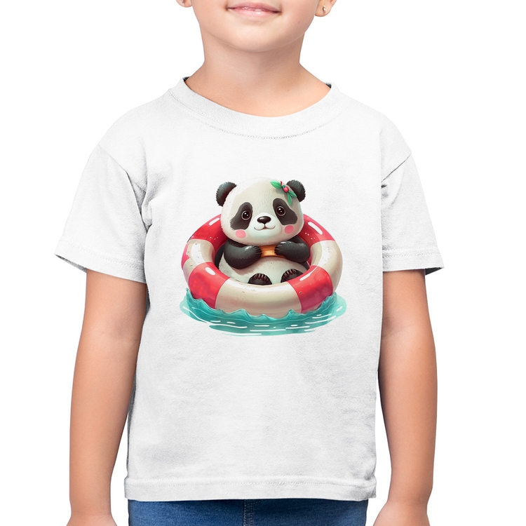 Camiseta Algodão Infantil Ursinha  Relaxando Na Piscina - Branca