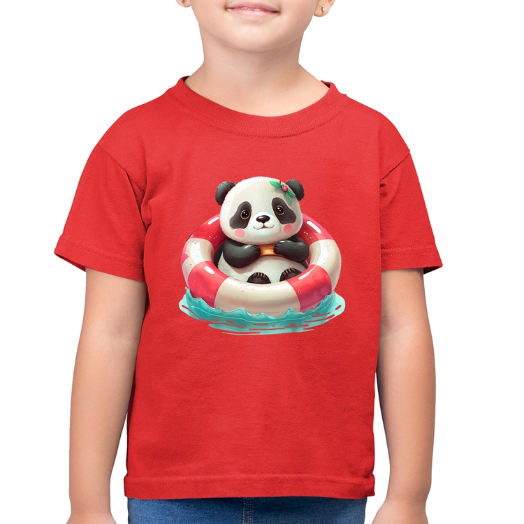 Camiseta Algodão Infantil Ursinha  Relaxando Na Piscina - Vermelha