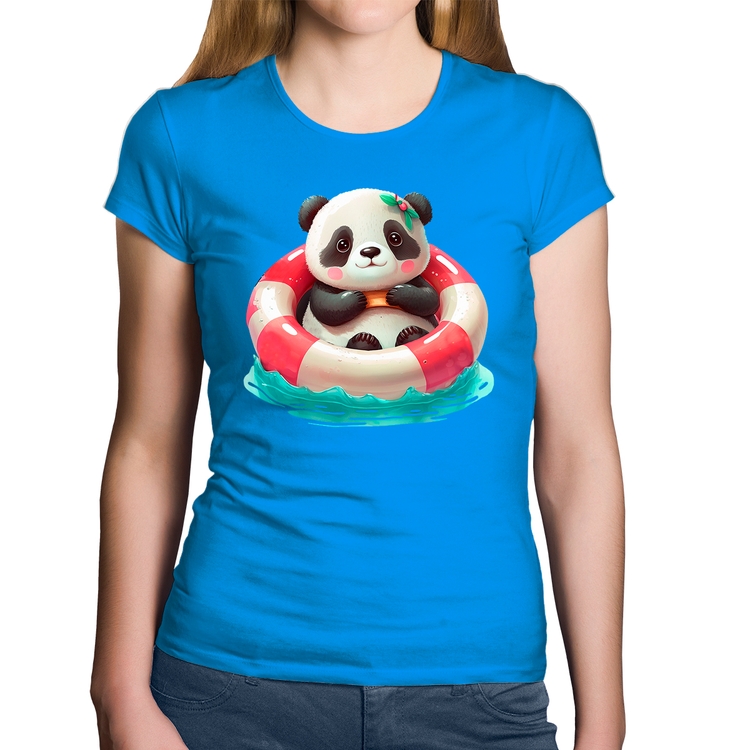 Baby Look Algodão Ursinha  Relaxando Na Piscina - Azul