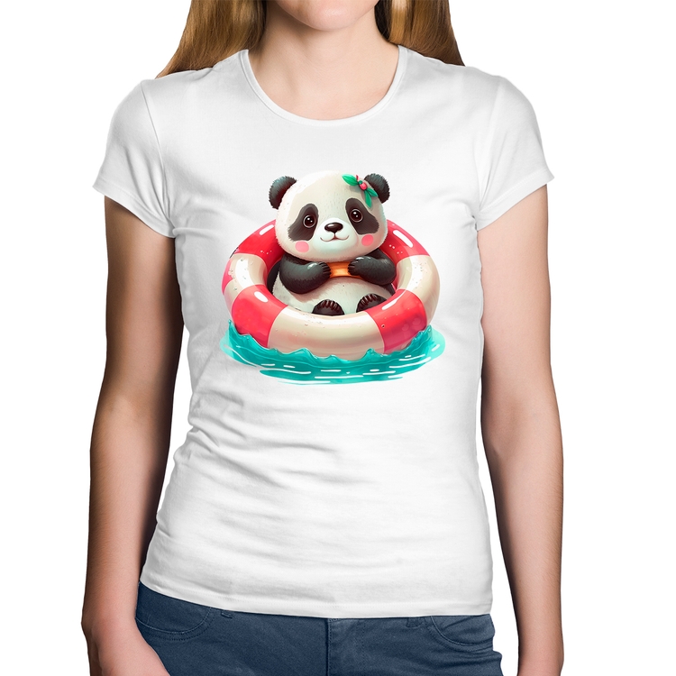 Baby Look Algodão Ursinha  Relaxando Na Piscina - Branca