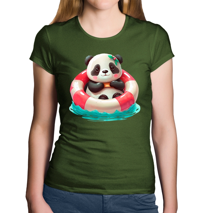 Baby Look Algodão Ursinha  Relaxando Na Piscina - Musgo