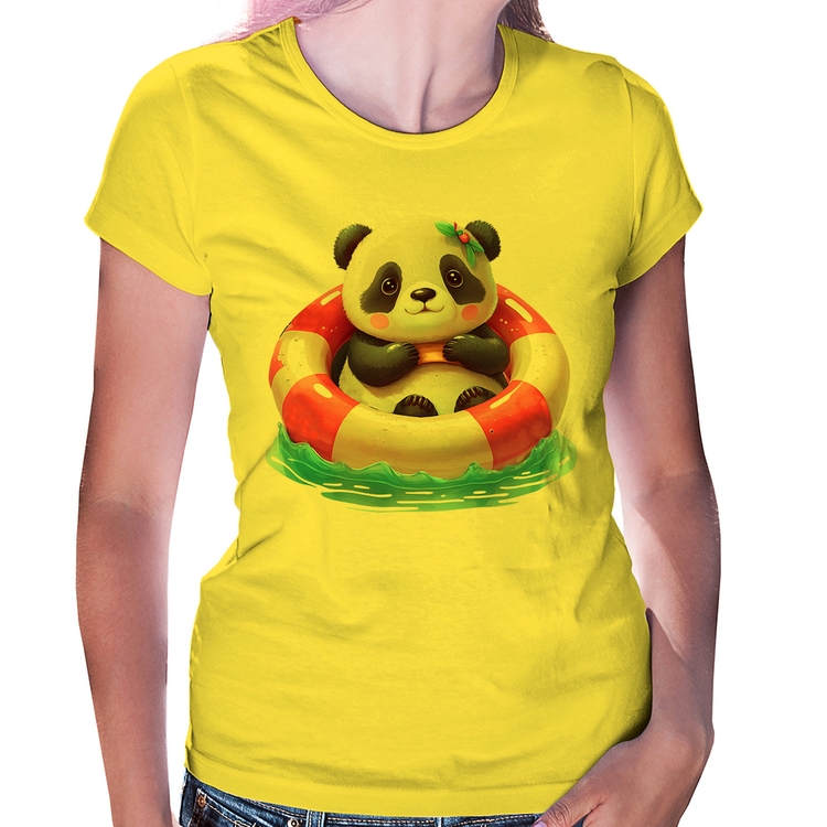 Baby Look Ursinha  Relaxando Na Piscina - Amarela