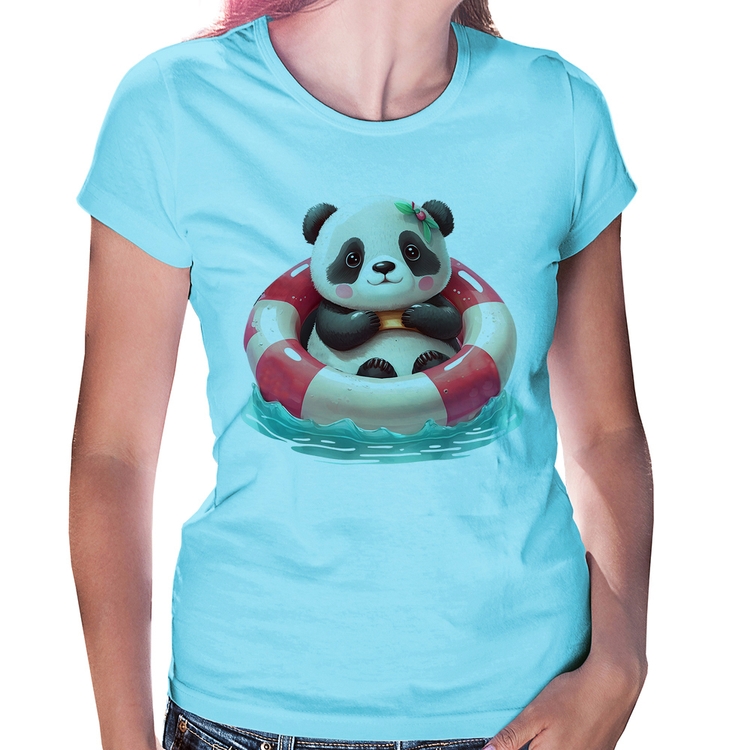 Baby Look Ursinha  Relaxando Na Piscina - Azul Bebê