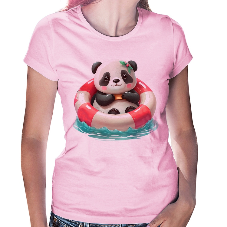 Baby Look Ursinha  Relaxando Na Piscina - Rosa Bebê