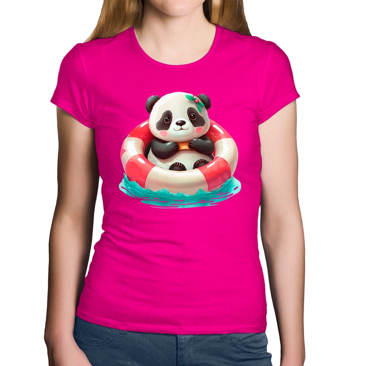 Baby Look Algodão Ursinha  Relaxando Na Piscina - Rosa