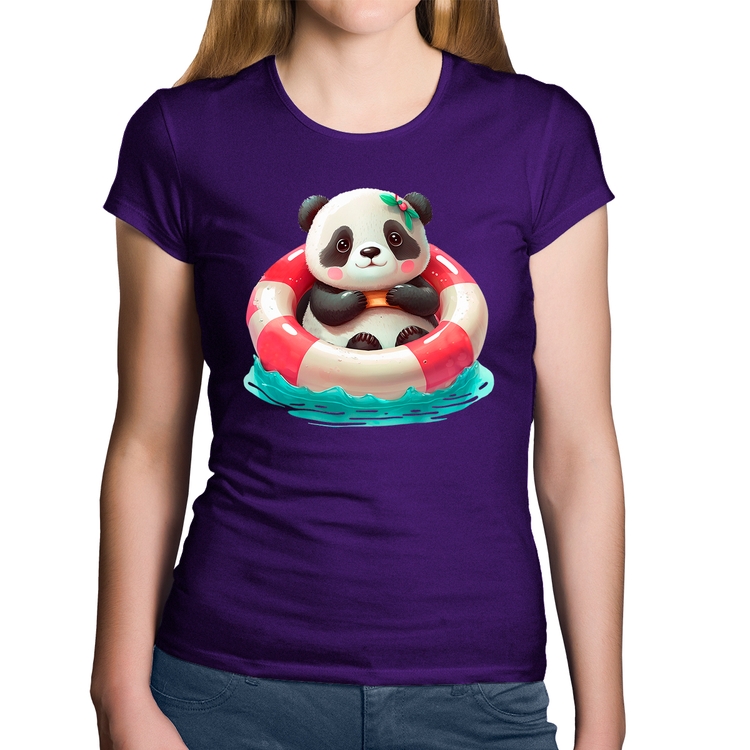 Baby Look Algodão Ursinha  Relaxando Na Piscina - Roxa