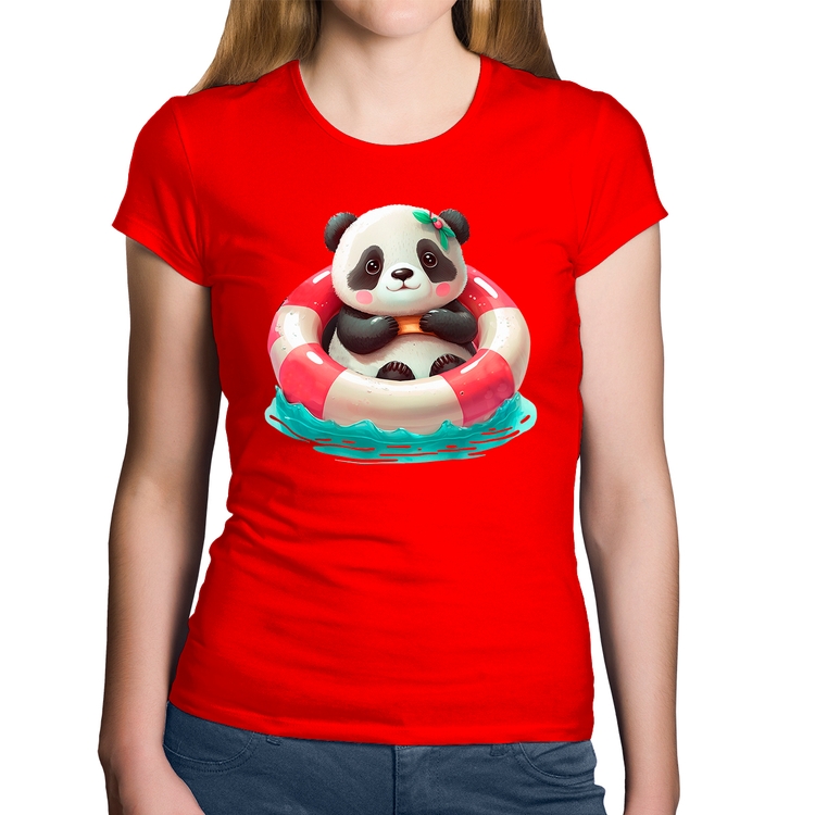 Baby Look Algodão Ursinha  Relaxando Na Piscina - Vermelha