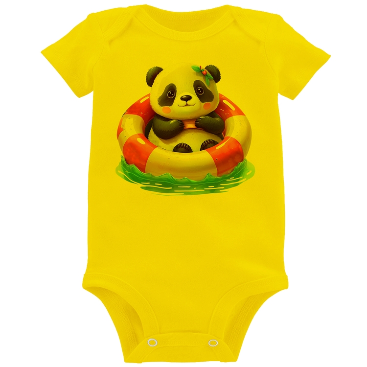 Body Bebê Ursinha  Relaxando Na Piscina - Amarelo