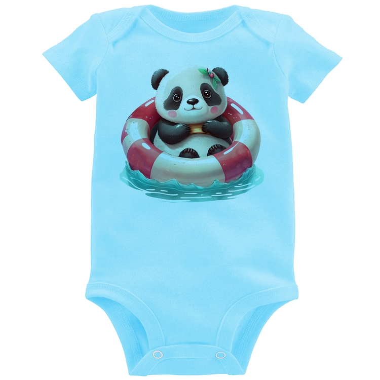 Body Bebê Ursinha  Relaxando Na Piscina - Azul Bebê