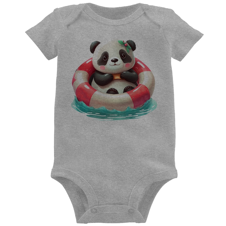 Body Bebê Ursinha  Relaxando Na Piscina - Cinza