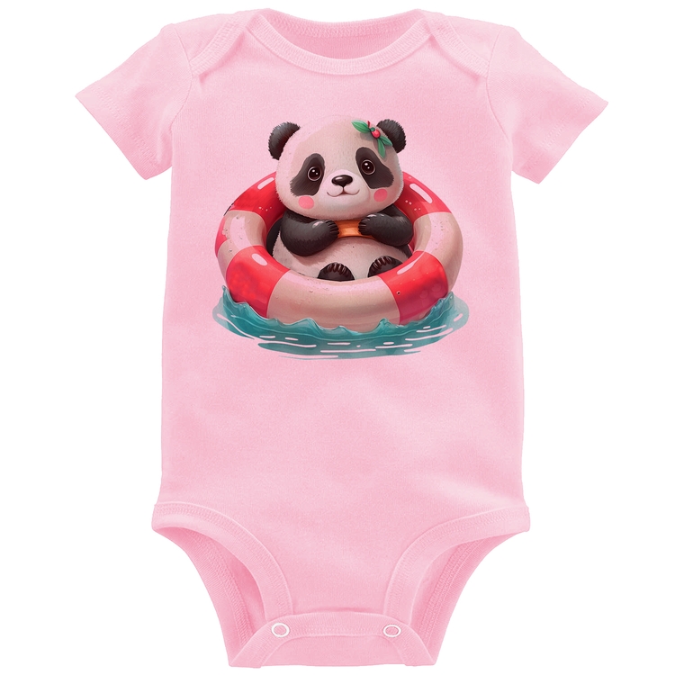 Body Bebê Ursinha  Relaxando Na Piscina - Rosa Bebê
