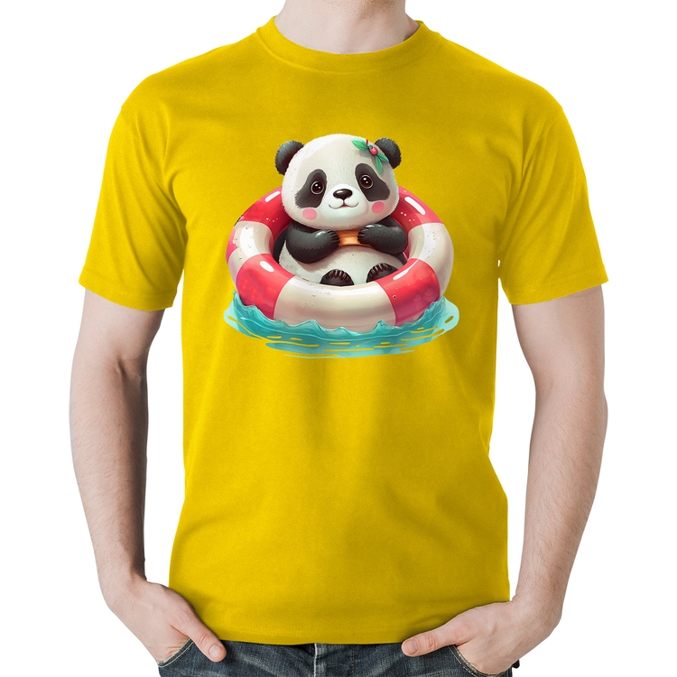 Camiseta Algodão Ursinha  Relaxando Na Piscina - Amarela