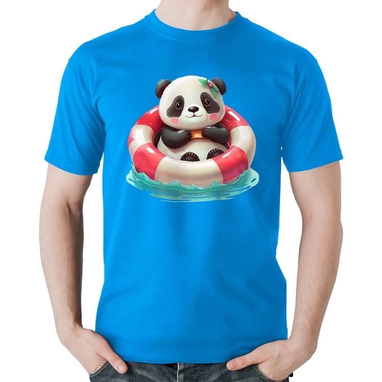 Camiseta Algodão Ursinha  Relaxando Na Piscina - Azul
