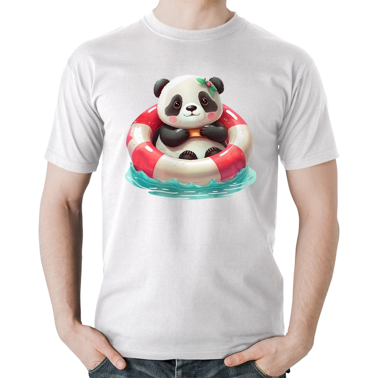 Camiseta Algodão Ursinha  Relaxando Na Piscina - Branca